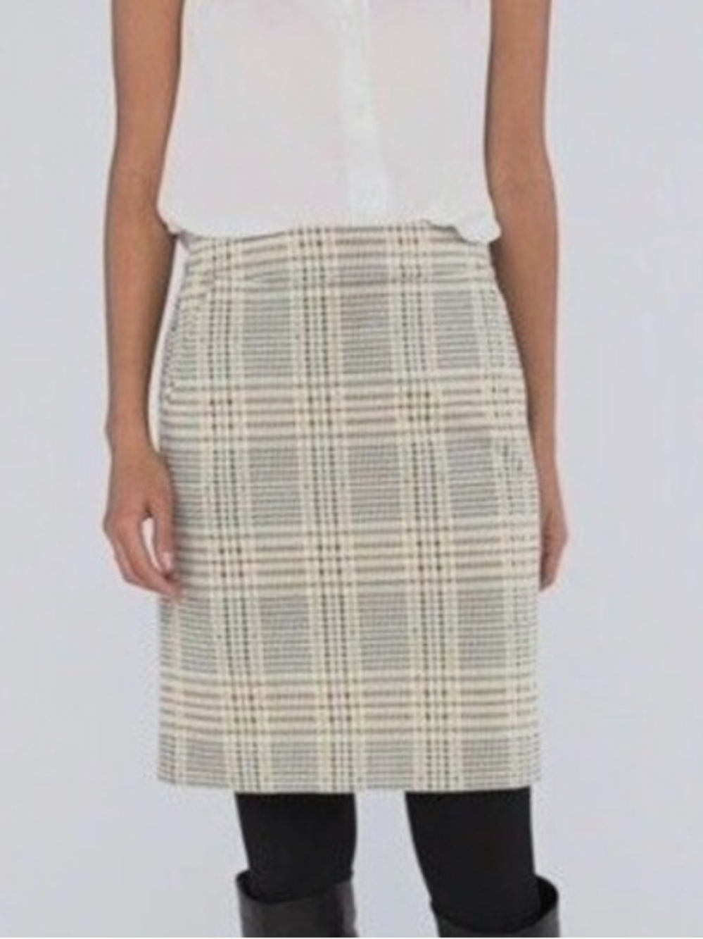 Cabi Travel Skirt #4580 Multi Beige gold plaid NEW Pencil